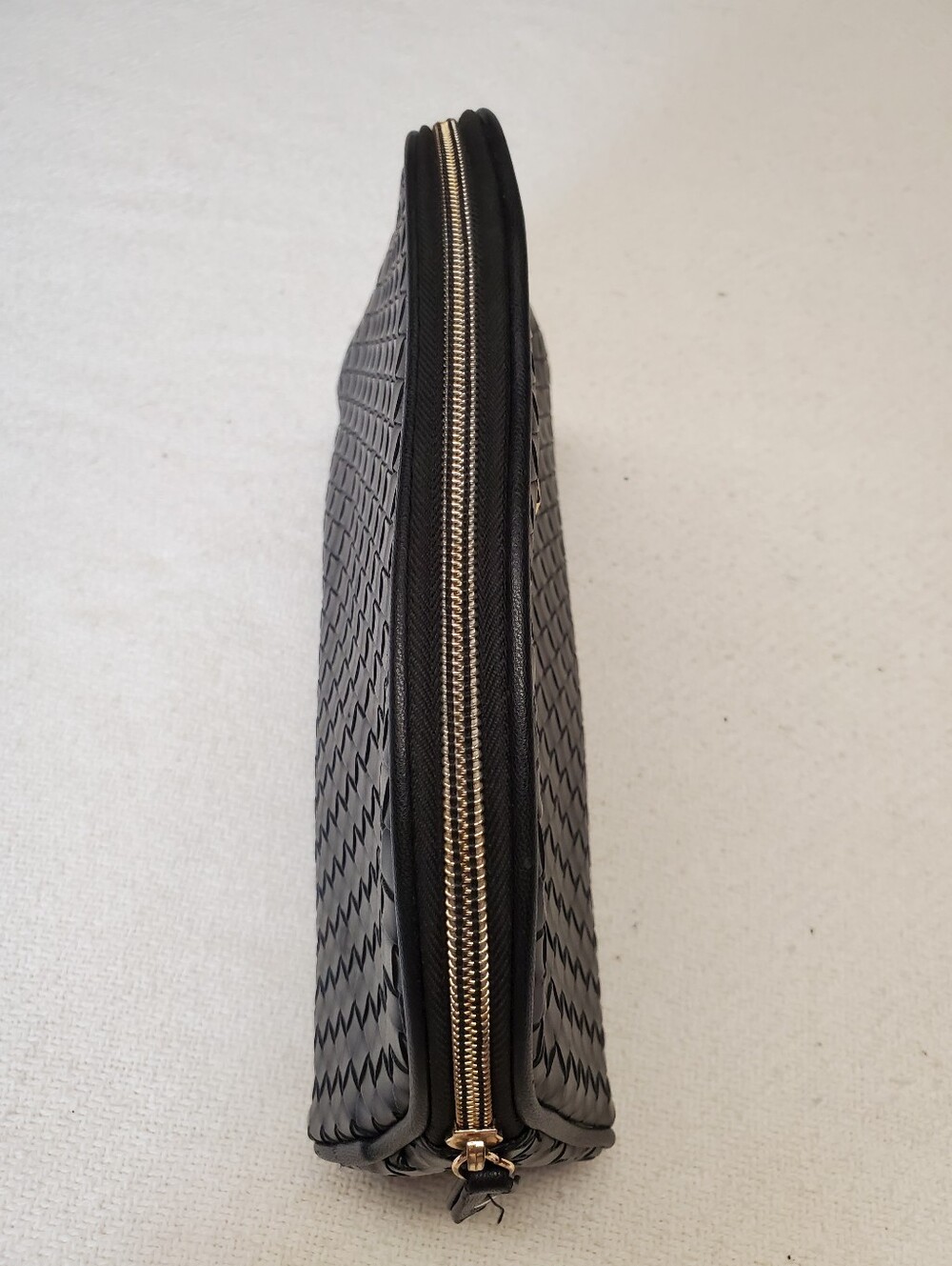 Joan & David Black Woven Cosmetic Bag Clutch Pouch Gold Zip Makeup Case - Picture 7 of 7